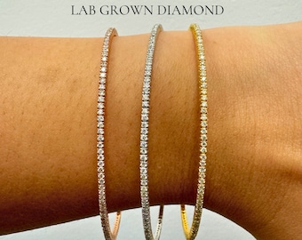 1.20 Carat Diamond Flex Bangle. Lab Grown Diamond Full Flexible Bangle. Round diamond tennis bangle. 14K Solid Gold. 7"