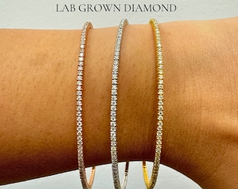 1.20 Carat Diamond Flex Bangle. Lab Grown Diamond Full Flexible Bangle. Round diamond tennis bangle. 14K Solid Gold. 7" One size fits all.