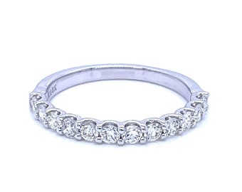 Real Diamond Half Eternity Ring. Wedding band. Stackable ring. Statement ring. 0.60 carats. 14K White Gold