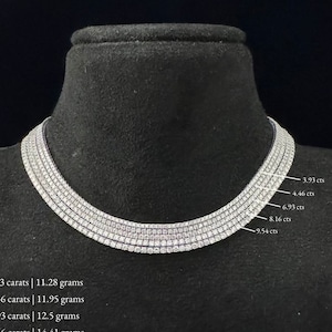 Real Natural Diamond Tennis Chain. 16inch Tennis Necklace. Diamond Necklace, Round Diamonds, 14K White Gold. Statement Chain. 3 - 10 carats
