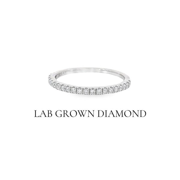 Micro Pave Eternity Lab Grown Diamond Wedding Ring, 1.4 MM Half Eternity Band, Dainty Stackable Band, Anniversary Gift. Promise Ring.