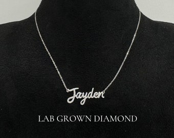 Personalized Diamond Name Necklace. 14K Solid Gold, Lab Grown Diamond Name Necklace. My Name Necklace. Customized Jewellery.