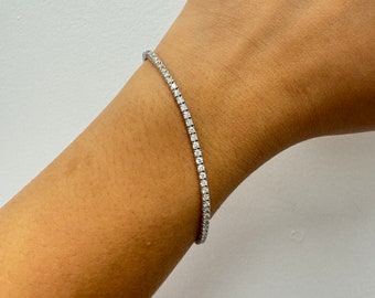 Real Natural Diamond Tennis Bracelet, 2.10 Carat total weight. Statement and Stackable bracelet. Natural Round Diamonds, 14K White Gold