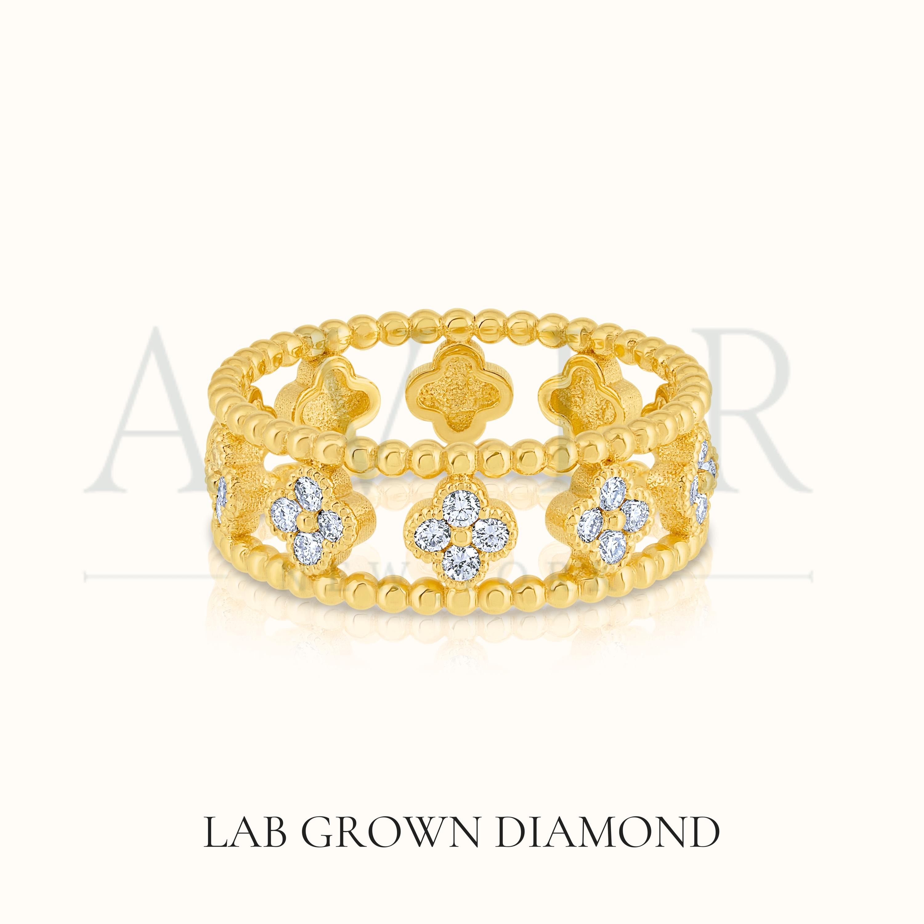 Clover Diamond Ring 14k Solid Gold Half Lab Grown Diamond Clover Ring ...