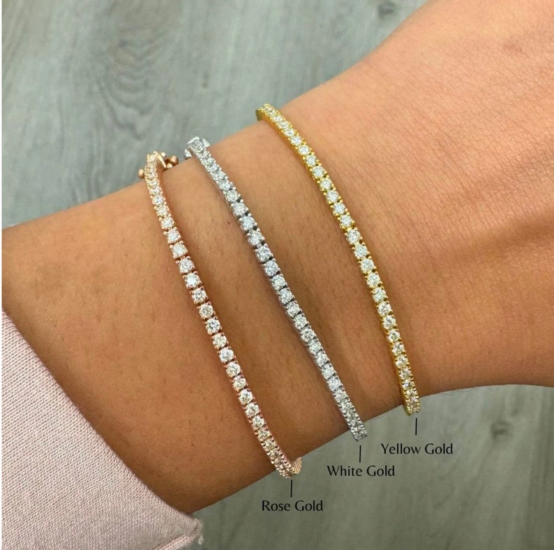 Tennis Bracelet Lab Grown Diamond. 1.5 5 carat. Stackable Bracelet. 14K Solid Gold tennis bracelet. Infinity Bracelet. Last Minute Gift. image 5