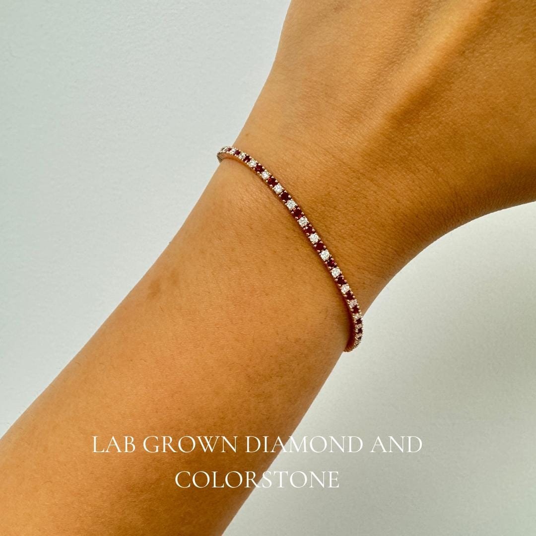 Lab Grown Ruby and Lab Grown Diamond Bracelet. 14K Solid Gold Prong ...