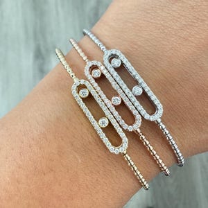Real Natural Diamond Move Flexible Bangle. Perfect Gifting Bangle. Natural Diamond Bangle. 14K Solid Yellow, White and Rose Gold