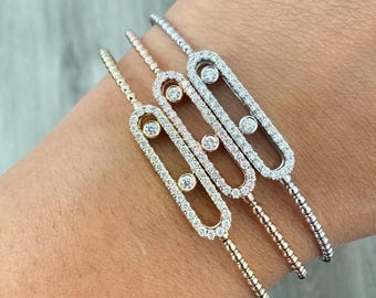 Real Natural Diamond Move Flexible Bangle. Perfect Gifting Bangle. Natural Diamond Bangle. 14K Solid Yellow, White and Rose Gold