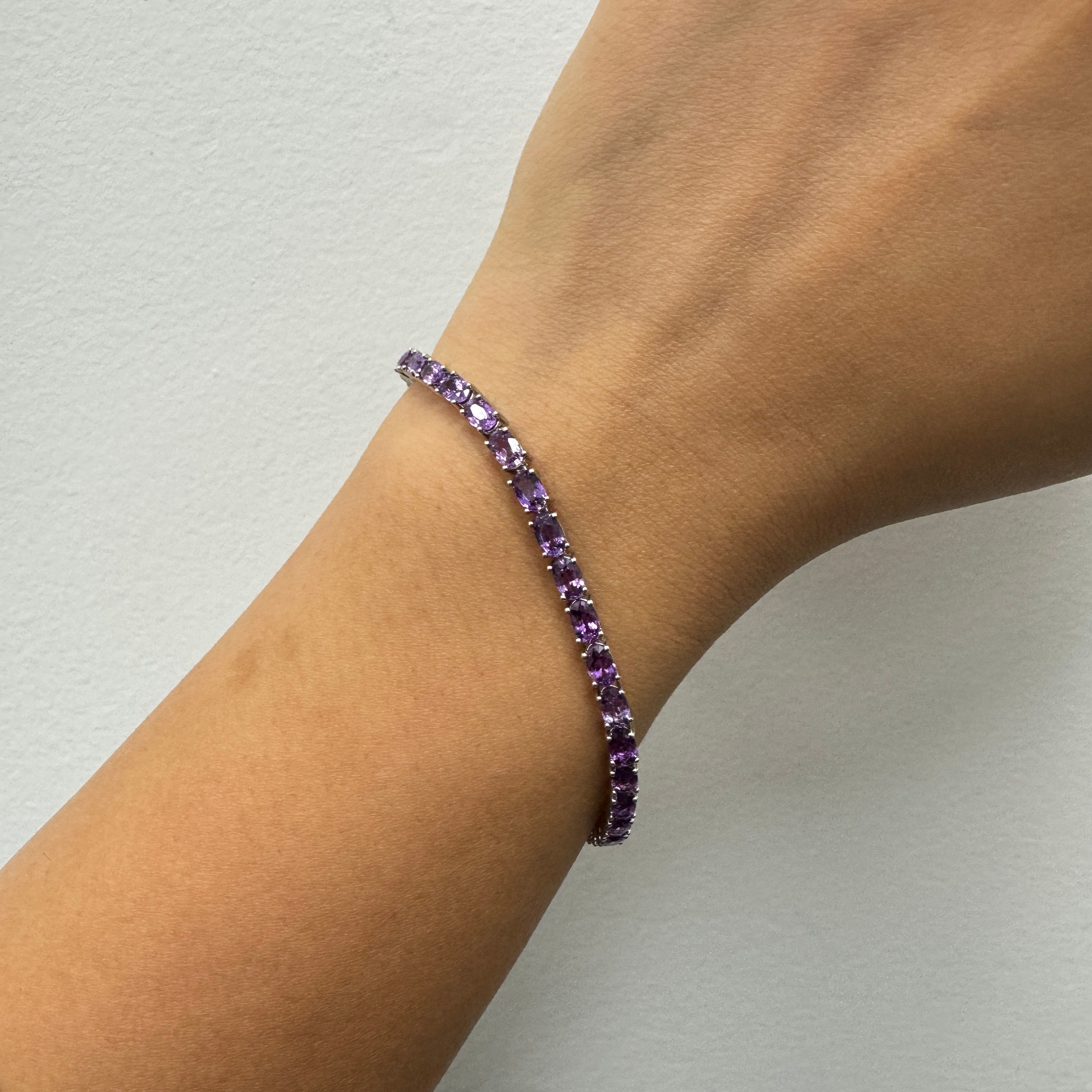 WARREN SLOVE 紫色 ブレスレット Purple Sapphire Tennis Bracelet / 10.85 Ctw 14k Gold Prong Setting