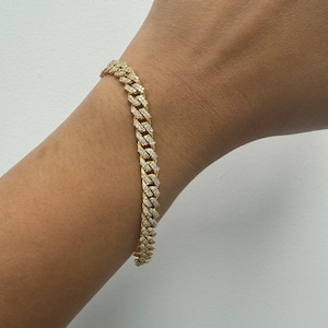 Real Natural Diamond Cuban Bracelet, 10K Solid Gold 6.3 mm Cuban Bracelet, Natural Pave Diamond Miami Cuban Bracelet. Cuban Link Bracelet