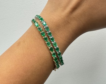 Tennis Bracelet, Emerald Oval Cut Tennis Bracelet, Genuine Gem Stone, Prong set bracelet, 14K solid gold, dainty bracelet, infinity bracelet