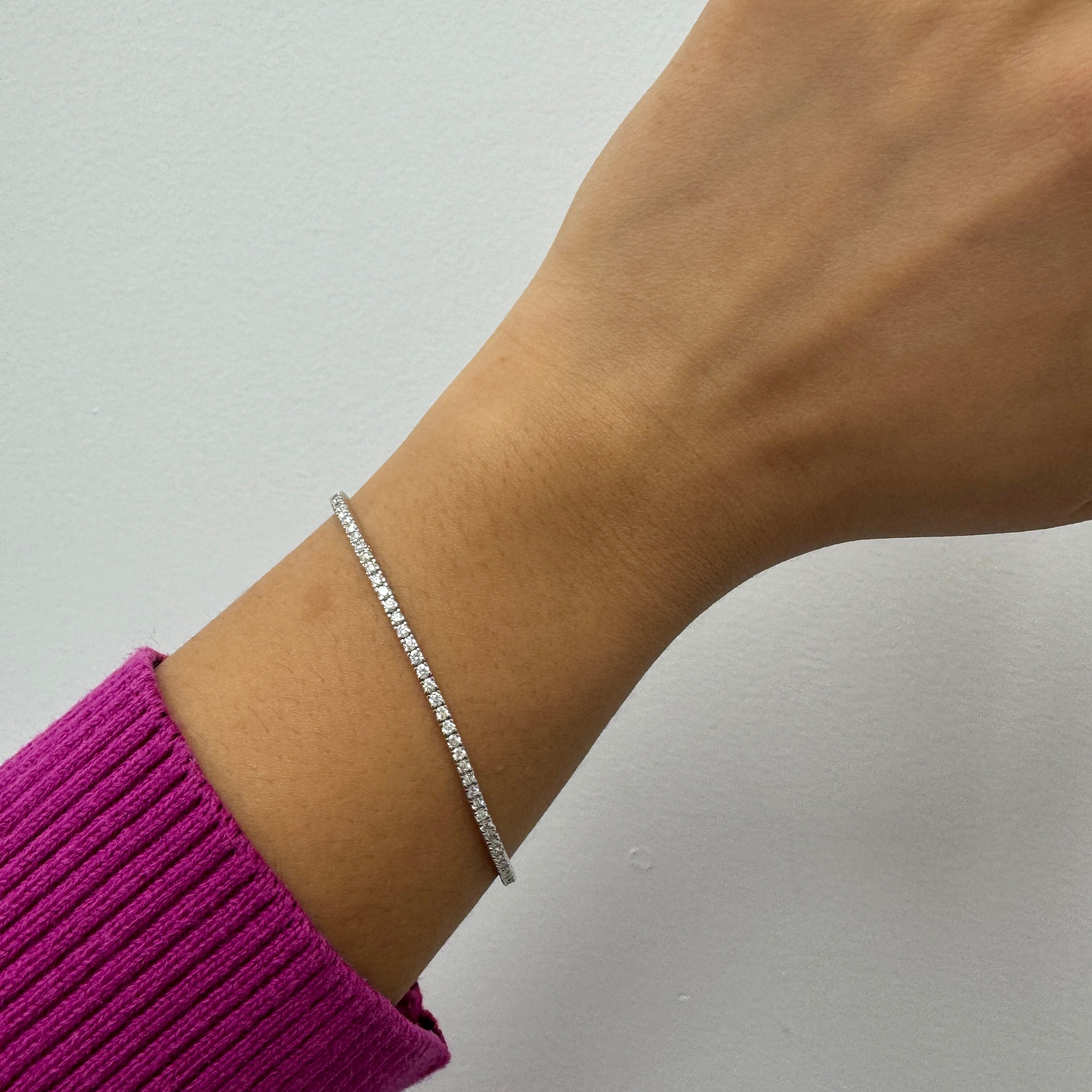 1.75 carat Real Natural Diamond Tennis Bracelet. stackable bracelet. statement bracelet. 14K White Gold. Mother's Day Gift