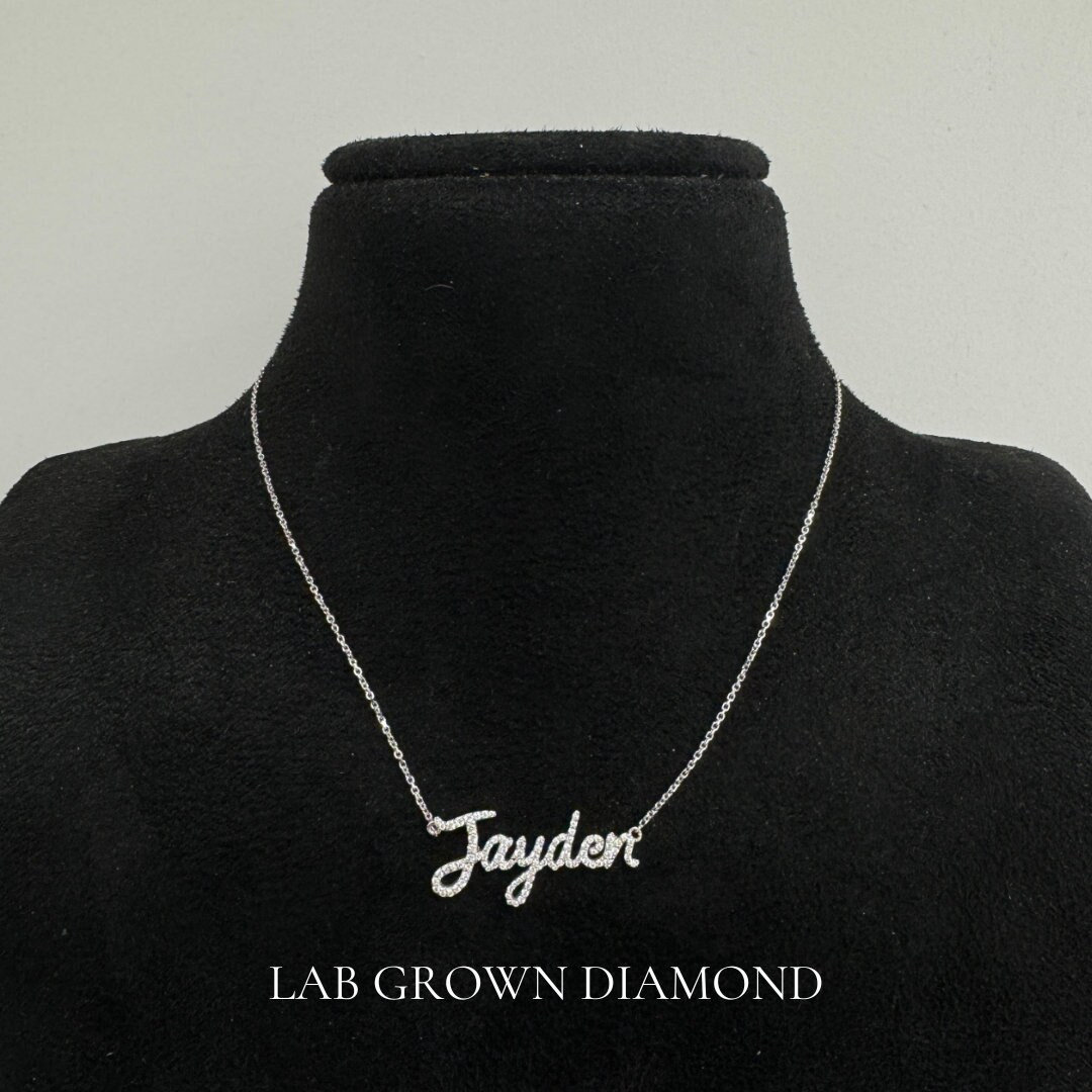 Personalized Diamond Name Necklace. 14K Solid Gold, Lab Grown Diamond ...