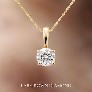 0.50 TCW Diamond Necklace, 14K Gold Lab Grown Diamond Solitaire Necklace 16 Inch, Solitaire Diamond Necklace. Choose Your Birthstone