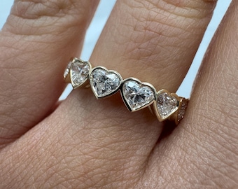 1.80 Carat Bezel Set Heart Halfway Ring. Lab Grown Diamond. Halfway Eternity Band. Stackable Ring For Women. Heart Eternity Ring.