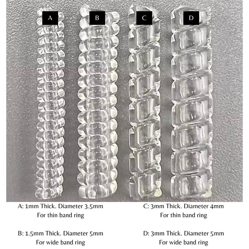 Bague de réglage en silicone pour bagues amovibles Lot de 4,2 tailles. Pour différentes largeurs de bande. Spirales douces et transparentes pour hommes et femmes. image 2