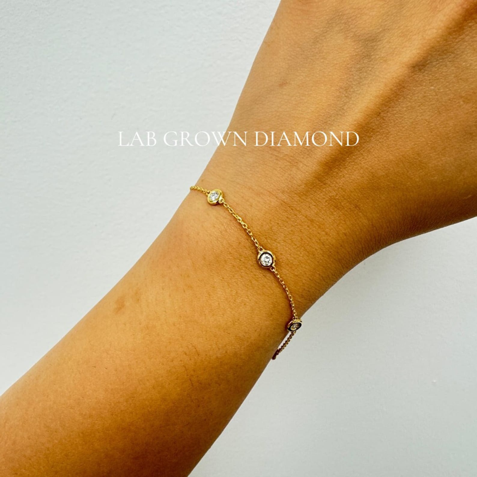 Diamond By The Yard Bracelet. Lab Grown Diamond Bracelet. 14K White, Yellow, or Rose Solid Gold, Bezel Set. 0.45 Carat Diamond Bracelet.