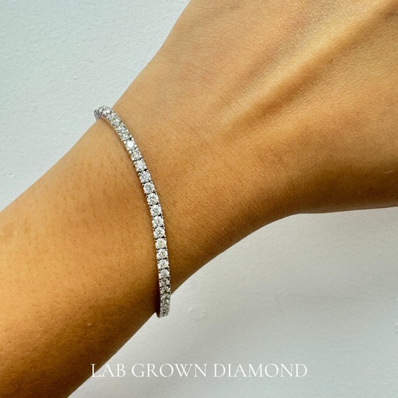 4.50 Carat Lab Grown Diamond Tennis Bracelet 14K White Yellow and Rose Gold. Infinity Tennis Bracelet Stackable. With Certification. Etsy