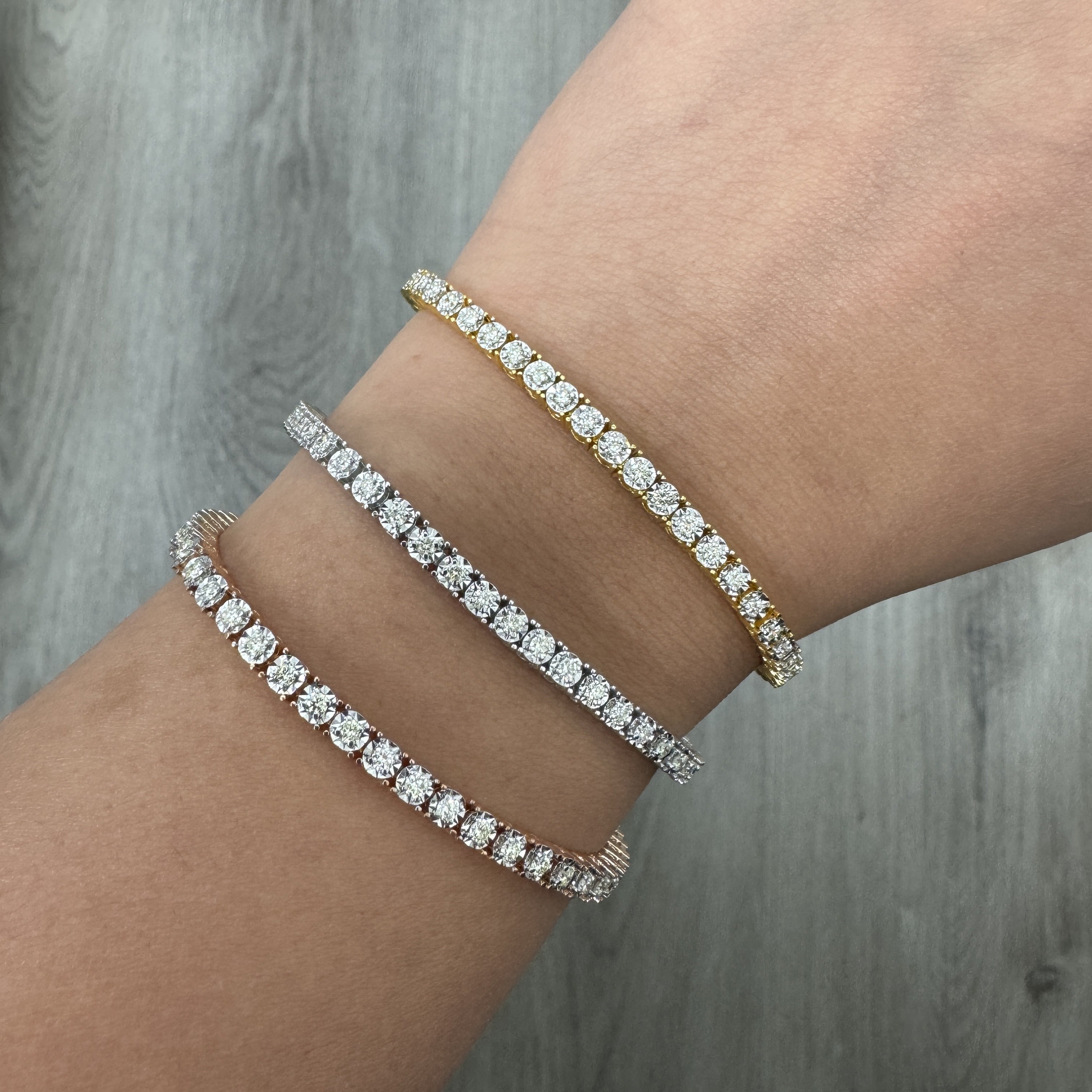 1.5 Carat Real Natural Diamond Illusion Set Tennis Bracelet. 14K Solid Gold Tennis Bracelet. All lengths available. Mother's Day Gift.