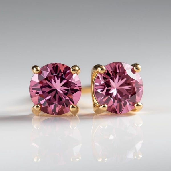 0,20 - Boucles d'oreilles en tourmaline rose 4 carats en or massif 14 carats, boucles d'oreilles de mariée, boucles d'oreilles uniques en tourmaline rose, boucles d'oreilles avec pierre de naissance d'octobre.