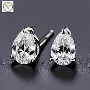 IGI Certified 2 - 4 Carat Total Weight Pear Cut Diamond Earrings. 14K Solid Gold Lab Grown Diamond Studs. VS1 E Color. Diamond Earrings.