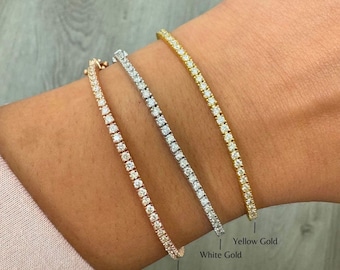 Real Diamond Tennis Bracelet, Natural round Diamonds, 14K White, Yellow and Rose Gold. 2 Carat. Available in all bracelet lengths.