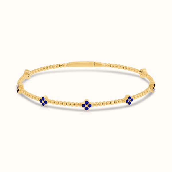 Bracelet jonc fleur flexible saphir 0.45 TCW or massif 14 carats, bracelet grappe de fleurs. Cadeau parfait. Pierres de saphir naturelles