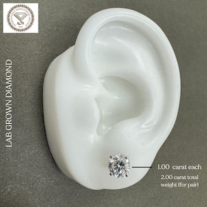 IGI Certified 2 Carat Total Weight  Diamond Earrings. 14K Solid Gold Lab Grown Diamond Studs. VS1 E Color. Diamond Earrings, Diamond Studs.