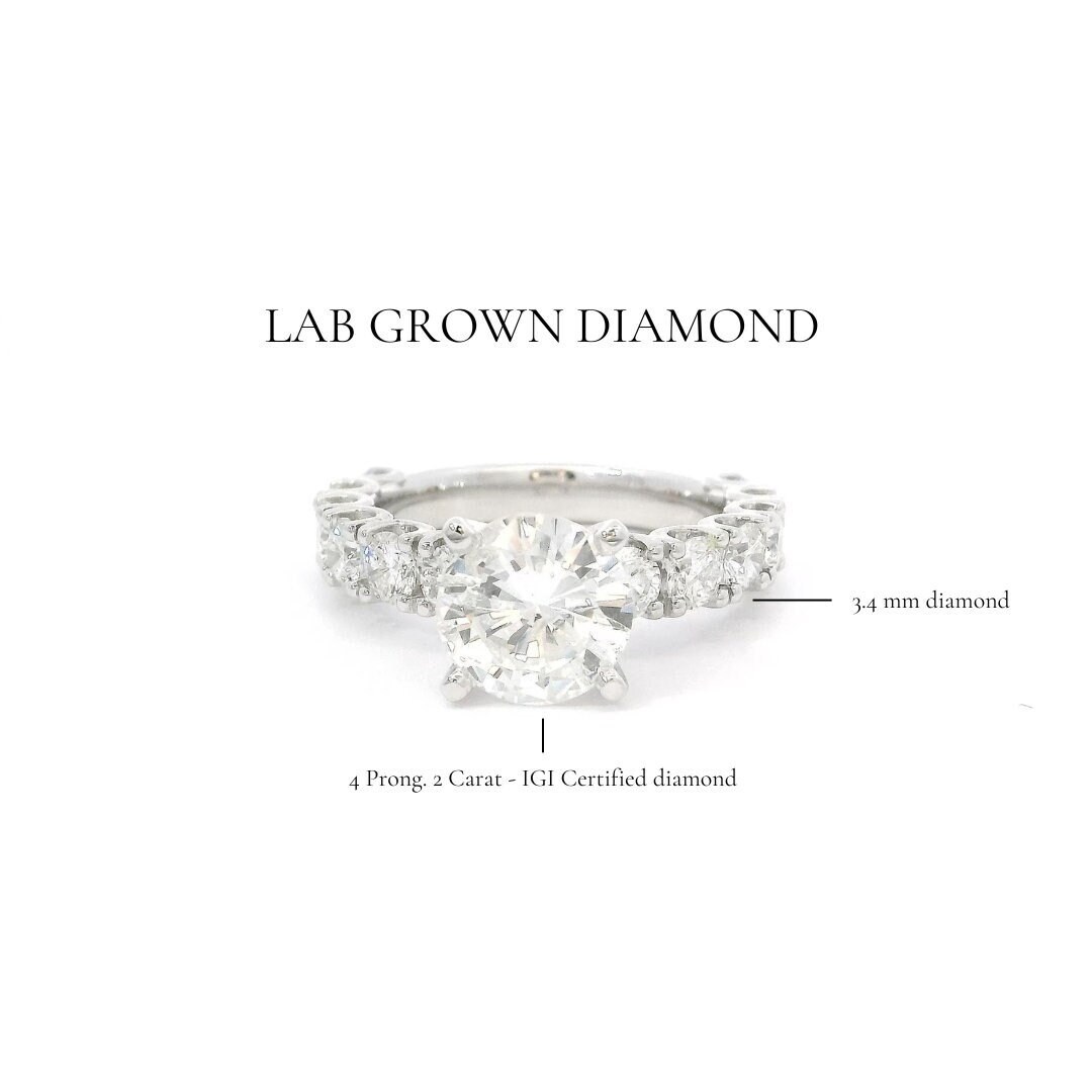 2 Carat IGI Certified Round Cut Lab Grown Diamond Solitaire Engagement ...