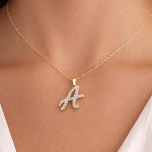 Diamond Initial Pendant in Silver 10K 14K Solid Gold, Lab Grown Diamond Custom Diamond Letter Pendant Personalized Gift, Alphabet Charm.
