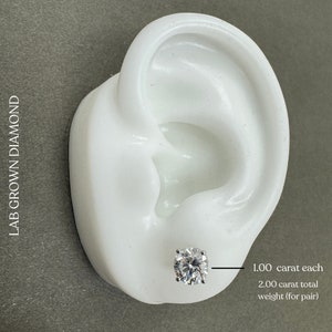 2 Carat Total Weight  Diamond Earrings. 14K Solid Gold Lab Grown Diamond Studs. VS DEF Color. Diamond Earrings, Diamond Studs.