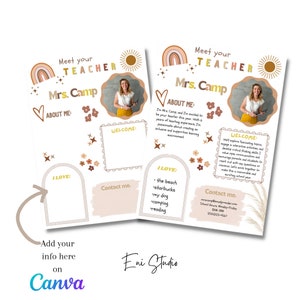 Meet The Teacher Template | Editable Teacher Printable | Boho Meet your teacher poster | Meet the teacher card | Teacher Card