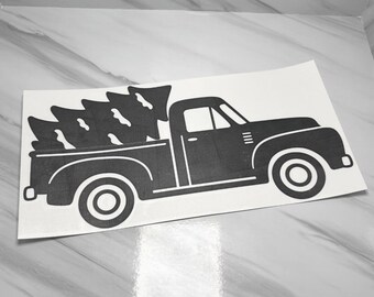 Vintage Auto mit Weihnachtsbaum Vinylaufkleber, Sticker, Dekoration für Weihnachten