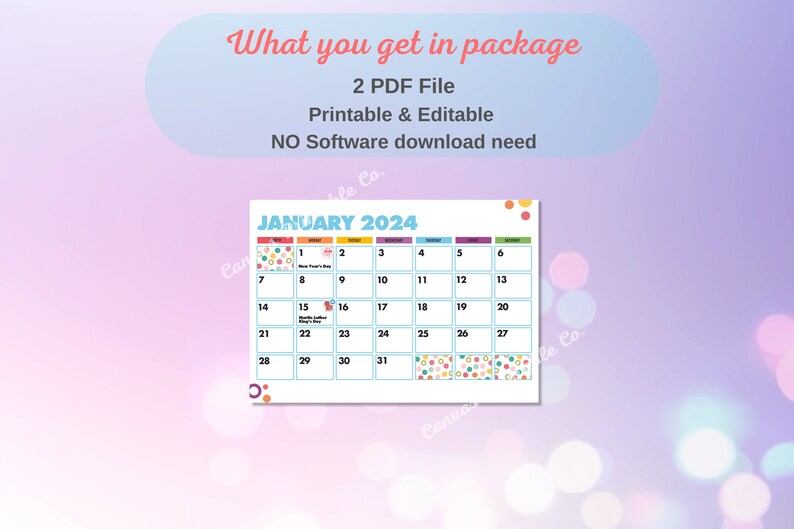 Printable Calendars 2024 Editable Colorful Dot Calendars 2024 Kids