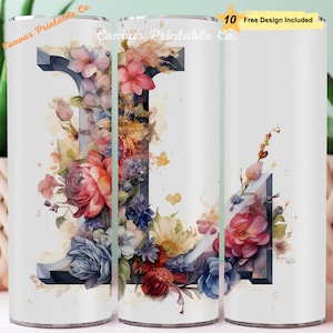 Flores Alfabeto L Tumbler Wrap Sublimación 20oz Flaco Vaso Recto Flores Coloridas Alfabeto Palabra L 3D Look 300 dpi DIGITAL PNG CP1343