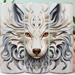 Lupo Tumbler Wrap Sublimazione bianca 20 once Skinny Straight White Wolf Head Tumbler Wrap 3D Look Paper Art 300 dpi DIGITAL PNG CP1009