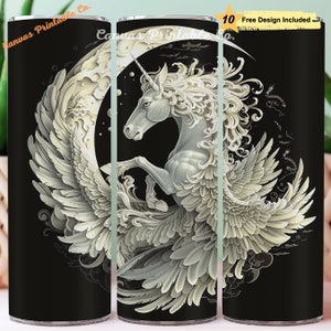 Unicorno Tumbler Wrap Sublimazione 20 once Skinny Straight Tumbler 3D Bianco Unicorno Luna Pegasus Paper Art Look 3D 300 dpi DIGITAL PNG CP1501