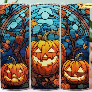 Pumpkins Tumbler Halloween Sublimation 20oz Skinny Straight Halloween Stained Glass Pumpkin Tumbler Wrap 3D Look 300 dpi DIGITAL PNG CP1026