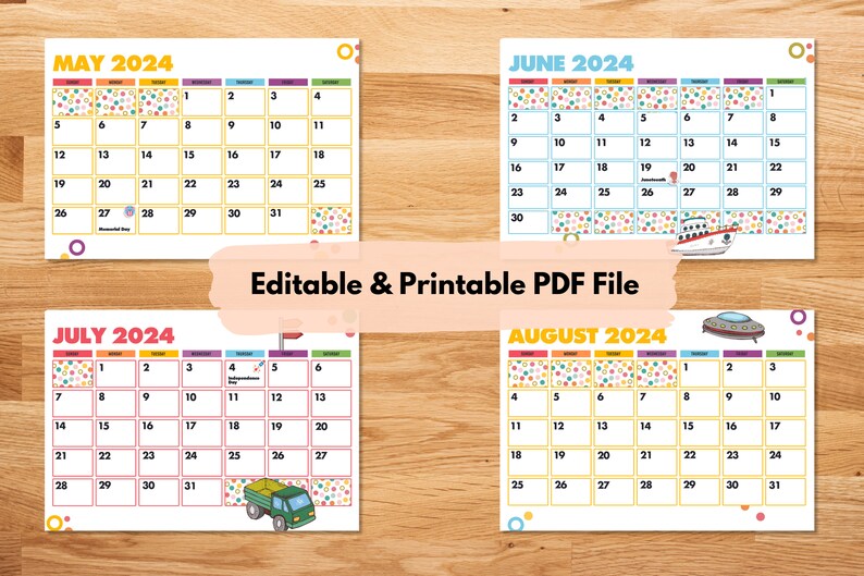 Printable Calendars 2024 Editable Colorful Dot Calendars 2024 Kids