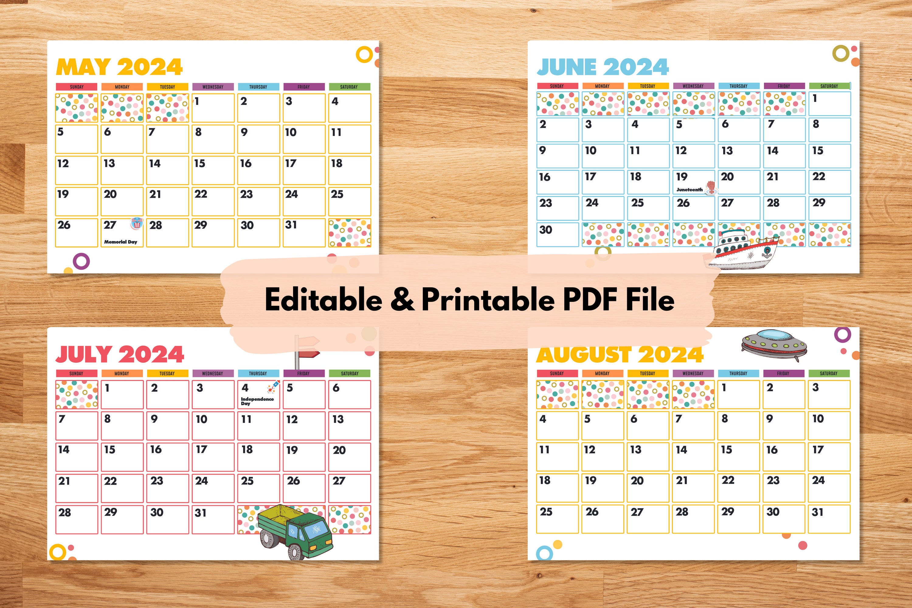 Printable Calendars 2024 Editable Colorful Dot Calendars 2024 Kids