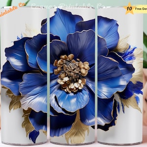 Fiore blu Tumbler Wrap Sublimazione 20 once Skinny Dritto Tumbler Wrap 3D Fiore blu Close Up 3D Look Paper Art 300 dpi DIGITAL PNG CP1083