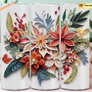 Fiori Tumbler Wrap Sublimazione 20 once Skinny Dritto Tumbler Wrap Colorato Floreale Fiori Carta Arte 3D Look Art 300 dpi DIGITAL PNG CP1077