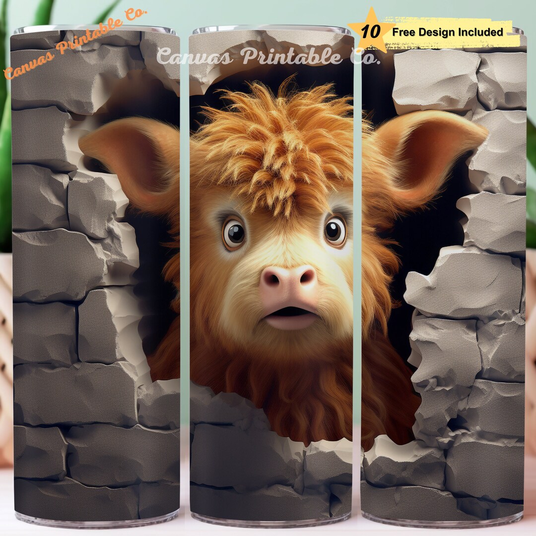 3D Baby Highland Cow Tumbler Wrap Sublimation 20oz Skinny Straight ...