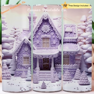 Viola Gingerbread House Tumbler Wrap Sublimazione 20oz Skinny Straight Tumble 3D Gingerbread House Viola 3D Look 300 dpi DIGITAL PNG CP1177