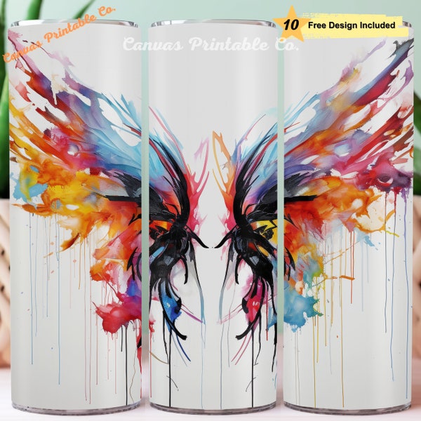 Angels Angel Wing Tumbler Wrap Sublimation 20oz Skinny Straight Tumble Colorful Angel Wing Watercolor 3D Look 300 dpi DIGITAL PNG CP1276