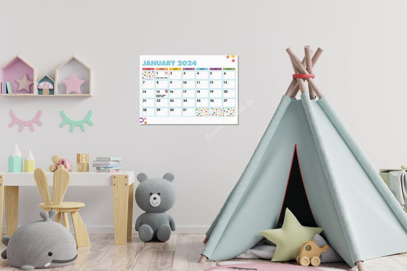 Printable Calendars 2024 Editable Colorful Dot Calendars 2024 Kids