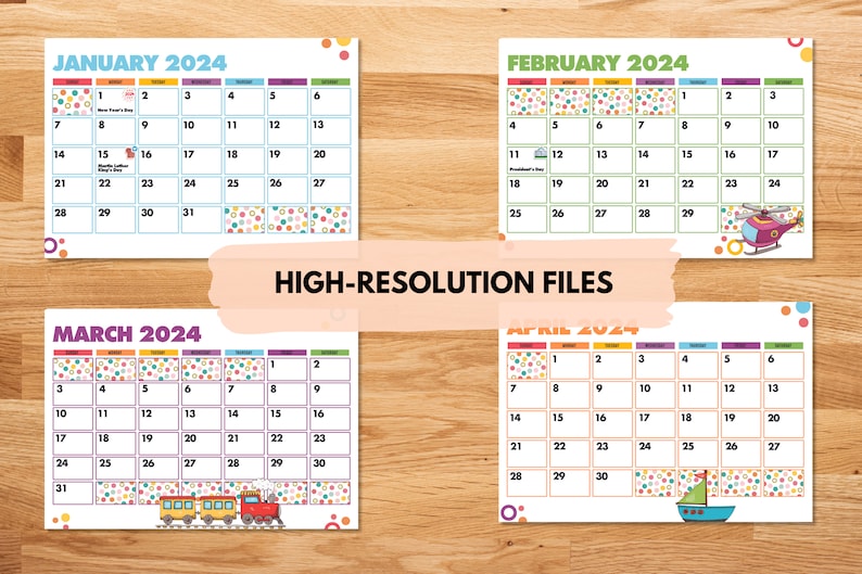 Printable Calendars 2024 Editable Colorful Dot Calendars 2024 Etsy