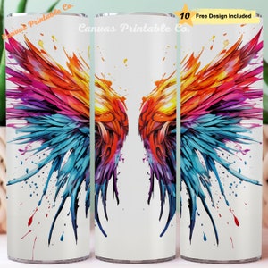 3D Angel Wing Tumbler Wrap Sublimation 20oz Skinny Straight Tumble Colorful Angel Wing Ink Paint 3D Look 300 dpi DIGITAL PNG CP1277