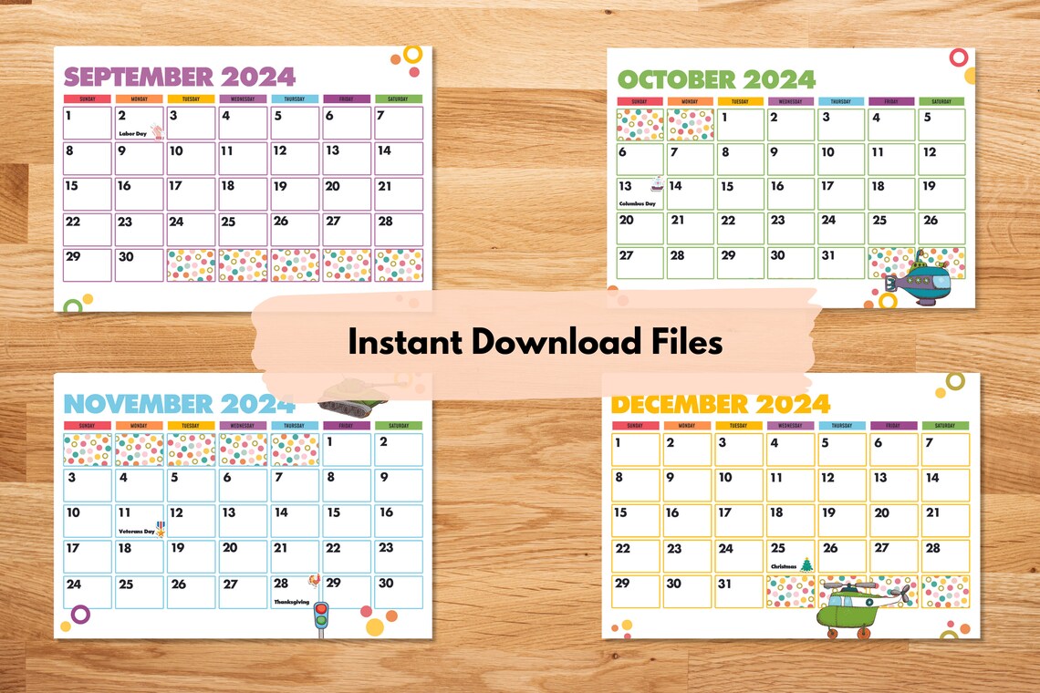 Printable Calendars 2024 Editable Colorful Dot Calendars 2024 Kids