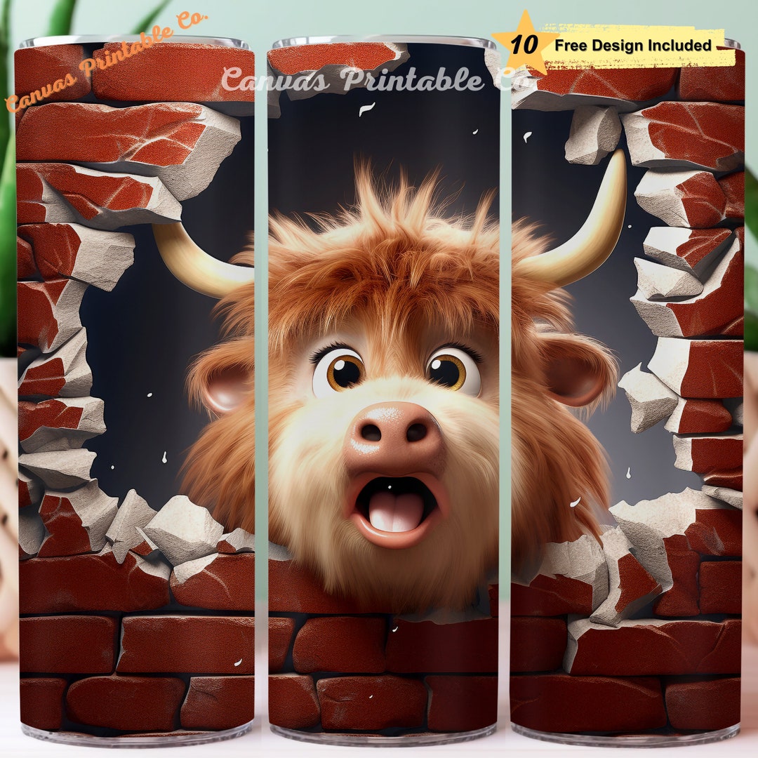 3D Highland Cow Tumbler Wrap Sublimation 20oz Skinny Straight Tumble 3D ...